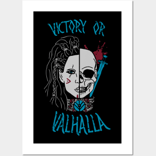 victory or valhalla - shieldmaiden skull Posters and Art